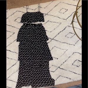 2 piece Navy polka dot skirt and crop top